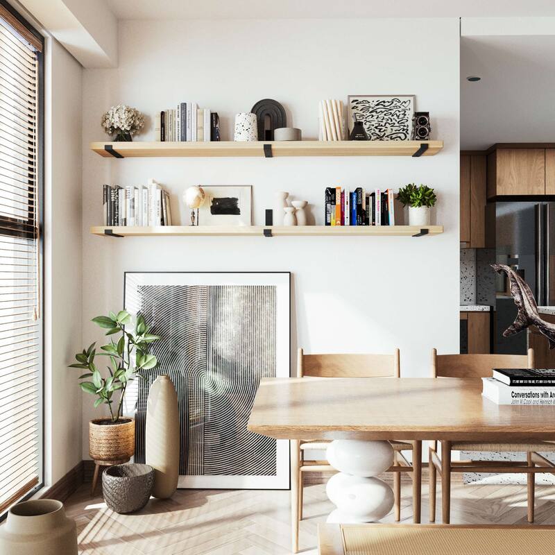 Wallniture Forte Wood Board 72" Long, 9.25'' Deep, 1.5" Thick, Floating Bookshelf for Wall, Hanging Shelf Living Room Decor, 1Pc