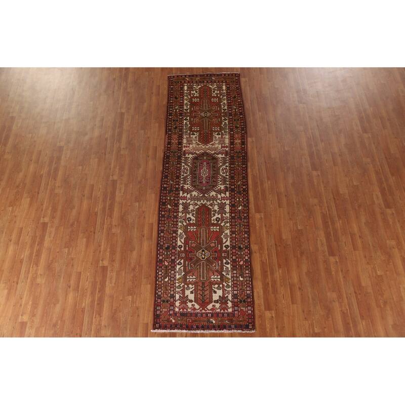 Geometric Heriz Serapi Indian Runner Rug Hand-knotted Wool Carpet - 3'1"x 10'8"