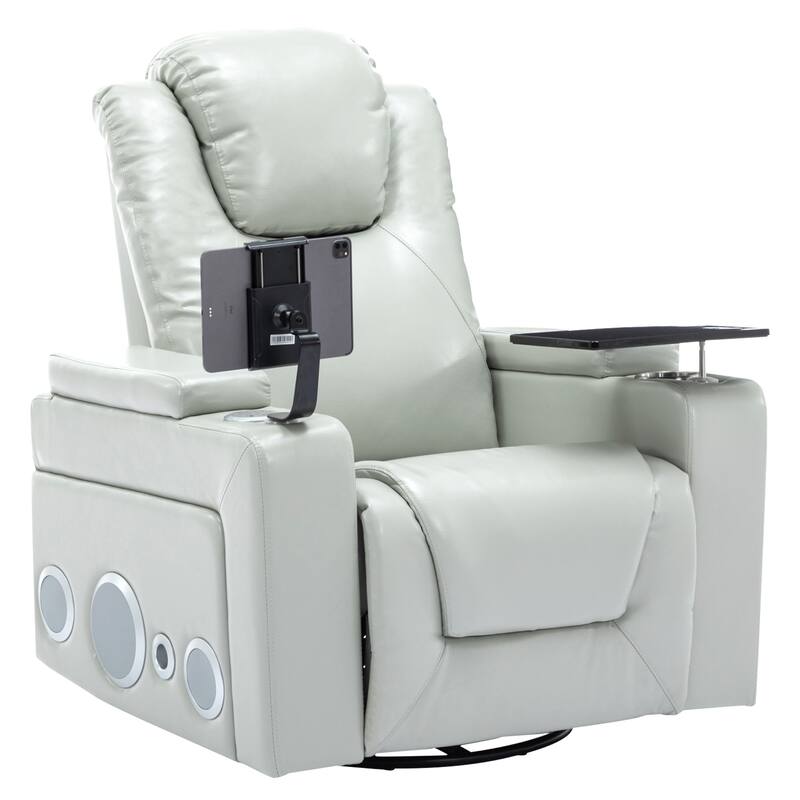 270 Degree Swivel PU Leather Power Recliner Individual Seat Home Theater Recliner with Surround Sound， Removable Tray Table