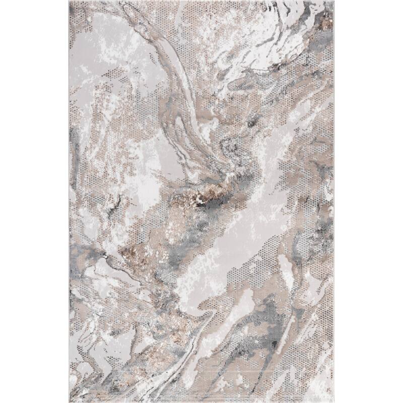 Elite Collection Beige/Grey Abstract Marble Area Rug