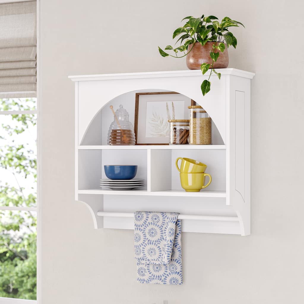 RiverRidge Wall Mounted Kitchen Cabinet Storage Pantry with Arch and Hand Towel Bar for Kitchen Storage - White