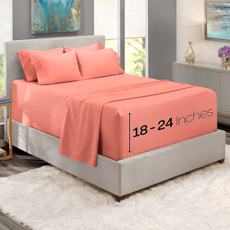 Empyrean Bedding 18"-24" Extra Deep Pocket Sheets Set - Ultra Soft Luxury Bed Sheet Set - Twin - Misty Rose