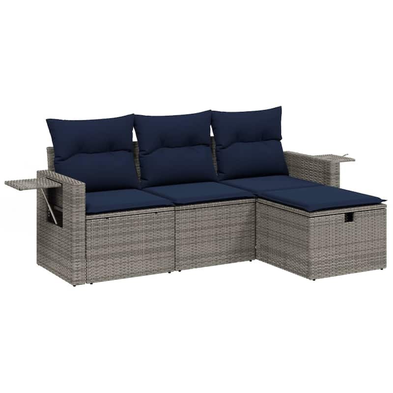 vidaXL 4 Piece Patio Sofa Set with Cushions Gray Poly Rattan - 21.7" x 24.4" x 27.2"