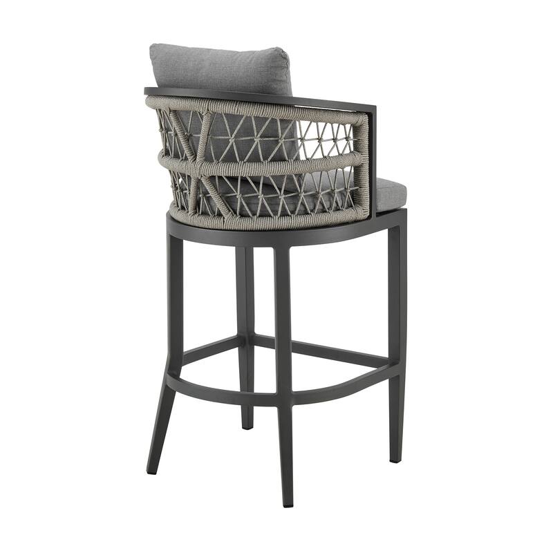 HomeRoots 37" Gray Metal Outdoor Counter Height Bar chair with Footrest