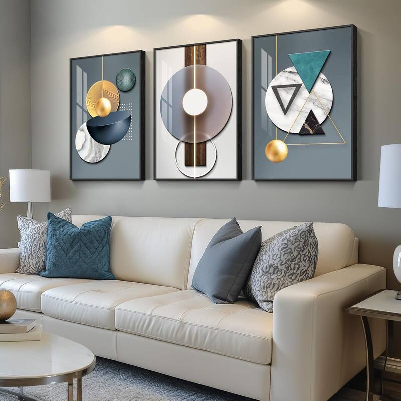 3 Piece Modern Luxury Bright Style Blue Green Paintings Wall Decor