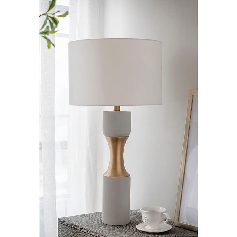 15x15x30" Cement With Metal Table Lamp