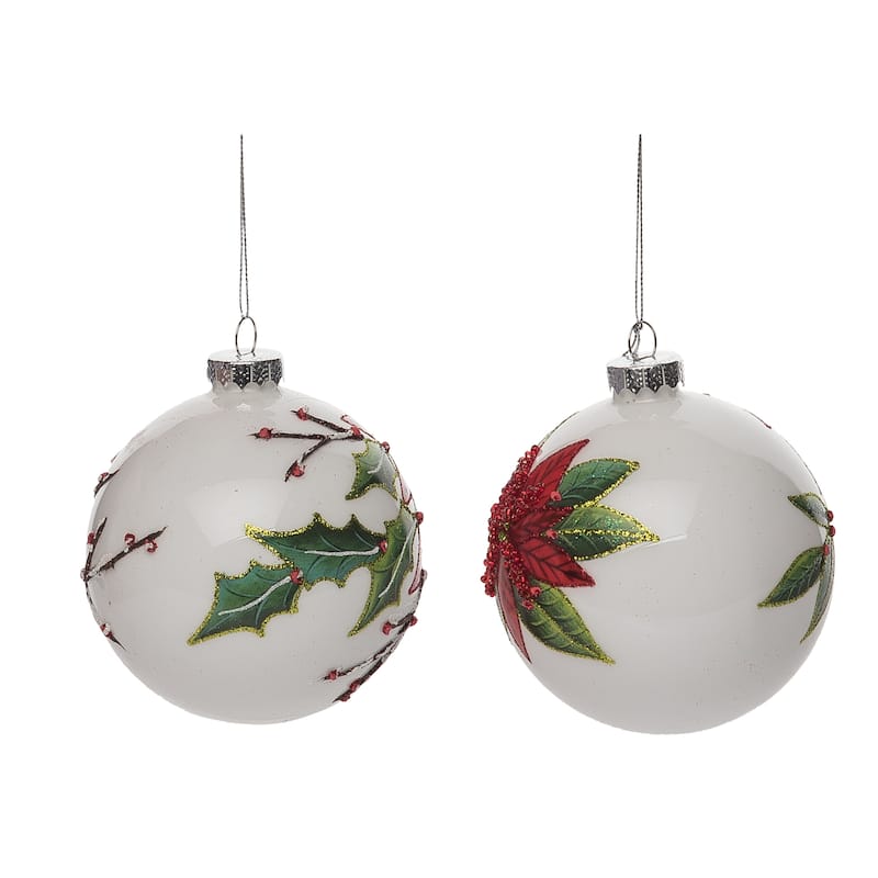 Transpac Glass 4.5 in. Multicolored Christmas Poinsettia Ornament Set of 2