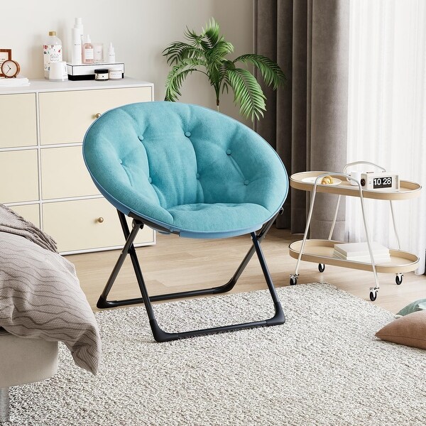 Garvee Oversized Faux Fur Foldable Saucer Chair,Metal Frame Lounge