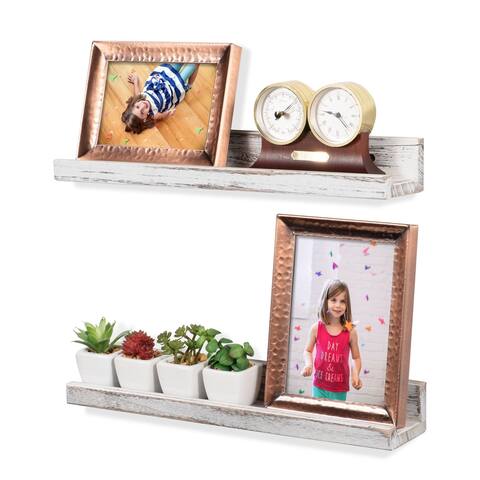 Rustic State Solid Wood Picture Ledge Wall Shelf 17 Inch - Pack of 2