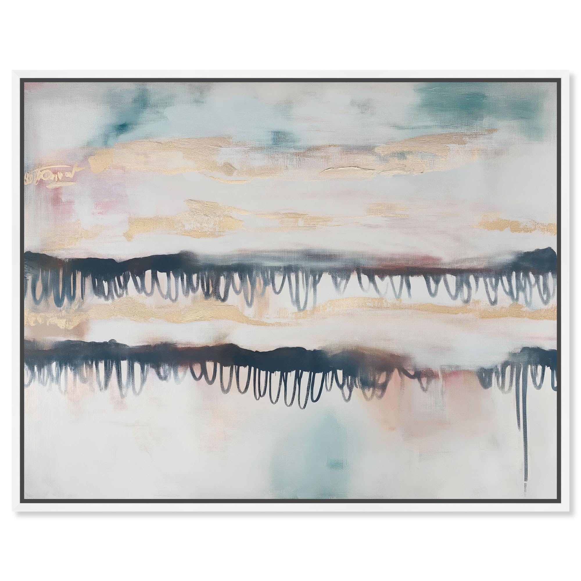 Rose gold Haze II Blue Art Framed Canvas Print by Art Remedy