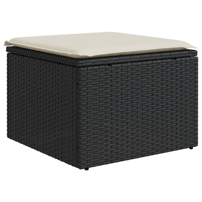 vidaXL Patio Stool with Cushion Ottoman Outdoor Seating Cube Seat Poly Rattan - 21.7 x 21.7 x 14.6