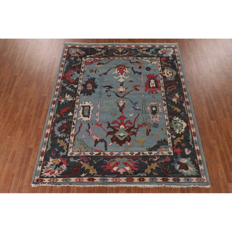Transitional Oushak Indian Area Rug Handmade Wool Carpet - 8'2" x 9'9"