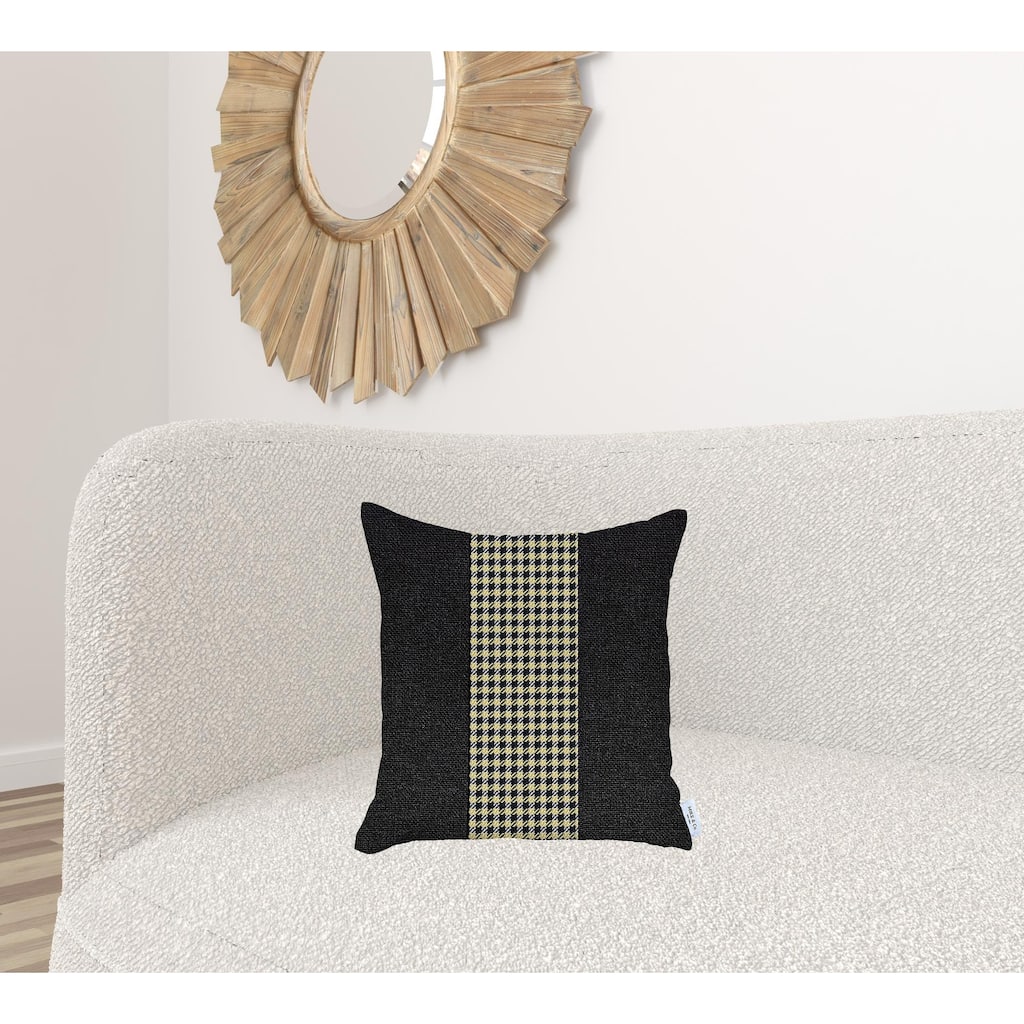 HomeRoots 18" X 18" Black And Yellow Houndstooth Zippered Handmade Polyester Throw Pillow Cover