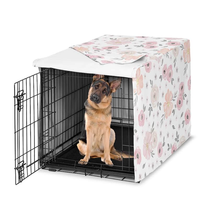 Sweet Jojo Designs Blush Pink Grey Boho Floral Dog Crate Kennel Cover 48in. Bohemian Farmhouse Shabby Chic Watercolor Elegant