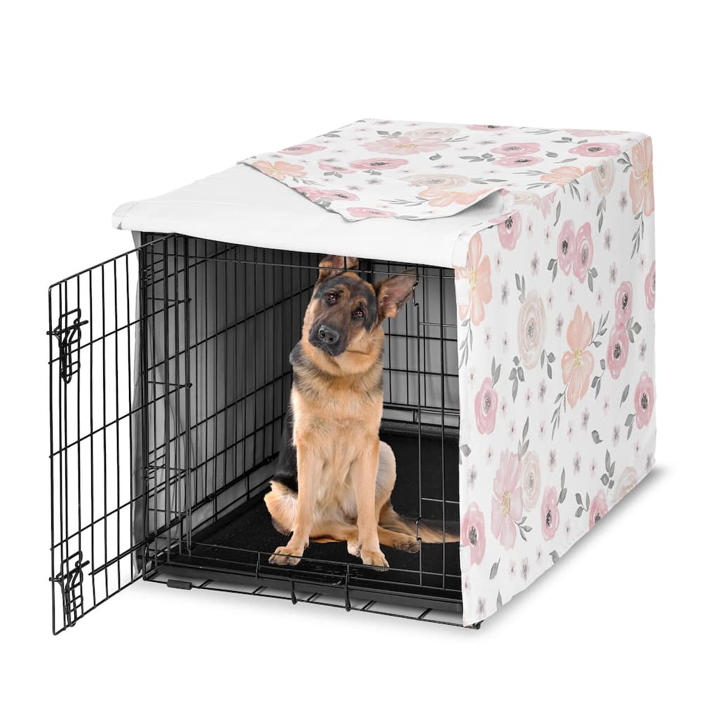 Sweet Jojo Designs Blush Pink Grey Boho Floral Dog Crate Kennel Cover 48in. Bohemian Farmhouse Shabby Chic Watercolor Elegant
