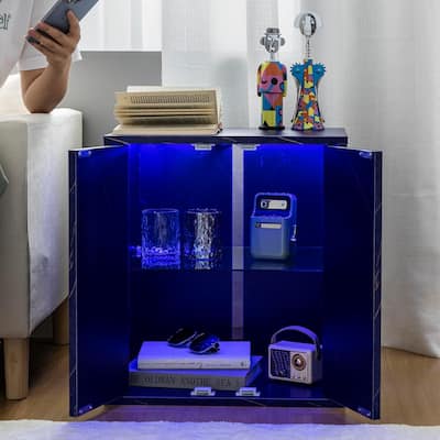 Modern Wooden Bedside Tables/End Tables/Nightstand Tables with LED Light and Glass Shelves for Living Room