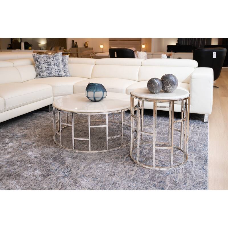 Modrest Silvan Modern Marble & Stainless Steel End Table