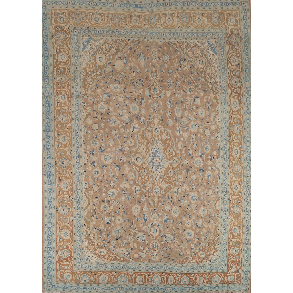 Floral Mashad Persian Vintage Area Rug Handmade Wool Carpet - 9'5"x 11'11"