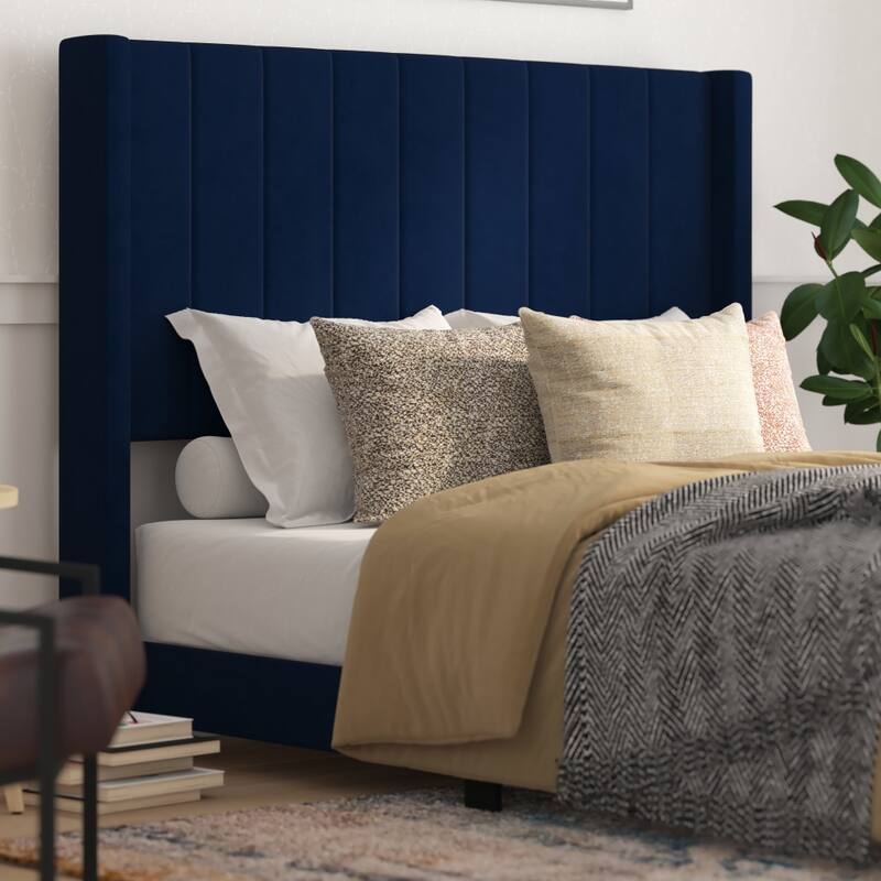 Upholstered Platform Bed with Wingback Headboard