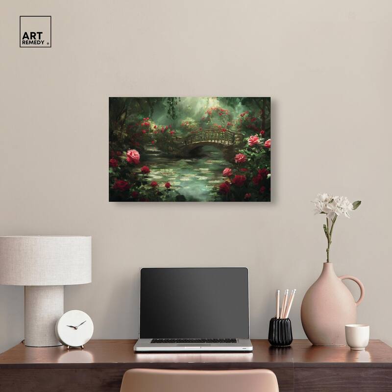 Rose Garden Bridge Canvas by Art Remedy, Gallery Wrapped
