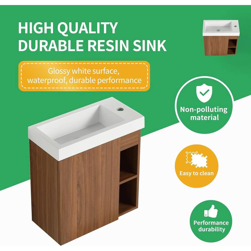 BNK 20"/24"/30" Single Sink Bathroom Vanity with Soft Close Door or Right Side Shelves, Modern Floating Vanity