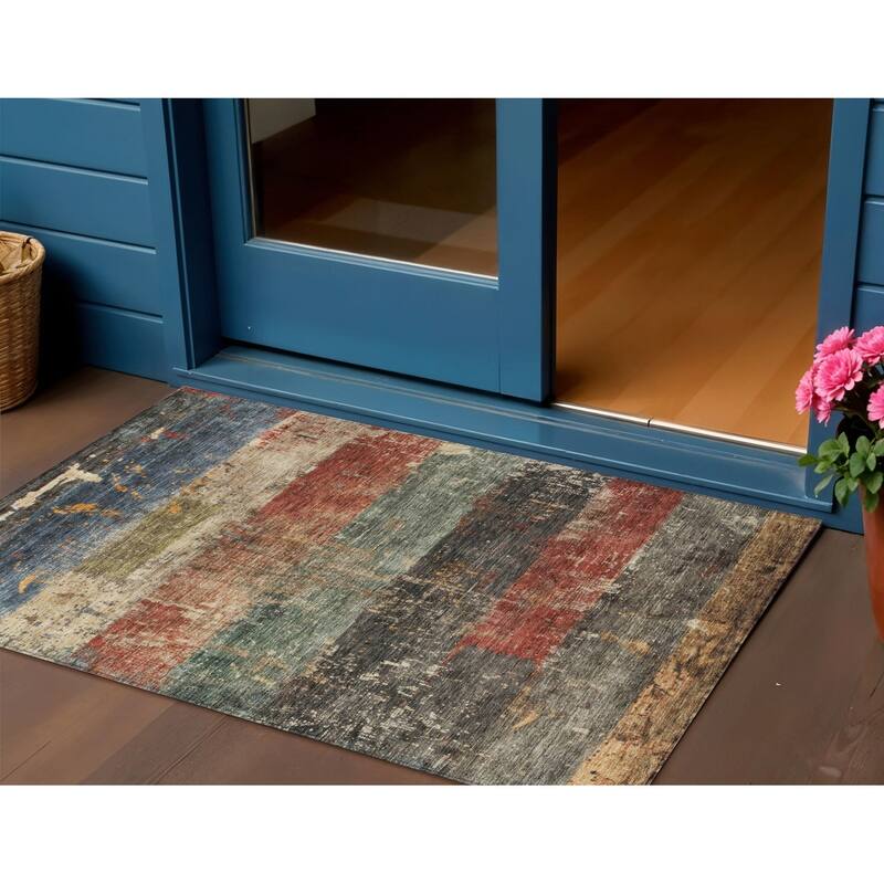 HomeRoots Striped Transitional Rectangle Outdoor Rug - 3' x 5'