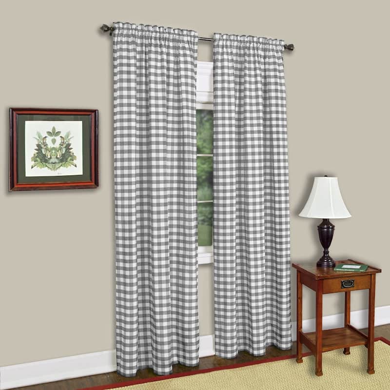 Sweet Home Collection Buffalo Check Grey Plaid Gingham Window Single Panel Curtain