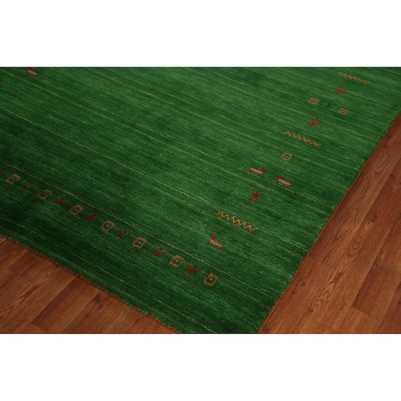 Green Gabbeh Indian Rug Handmade Wool Carpet - 5'1" x 7'8"