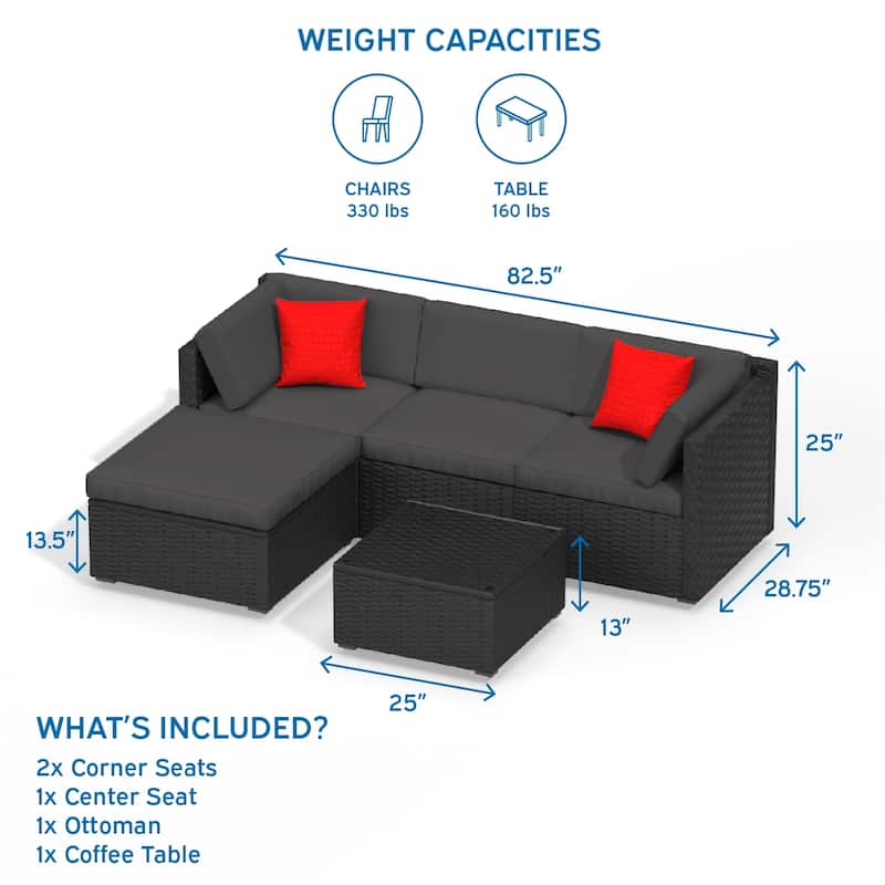 Nestl 5 Piece Outdoor Wicker Patio Furniture Set - Patio Furniture Set with Sectional Patio Seating