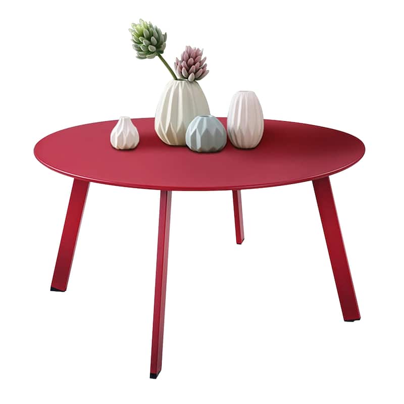 Clihome Weather Resistant Round Steel Patio Large Coffee Table