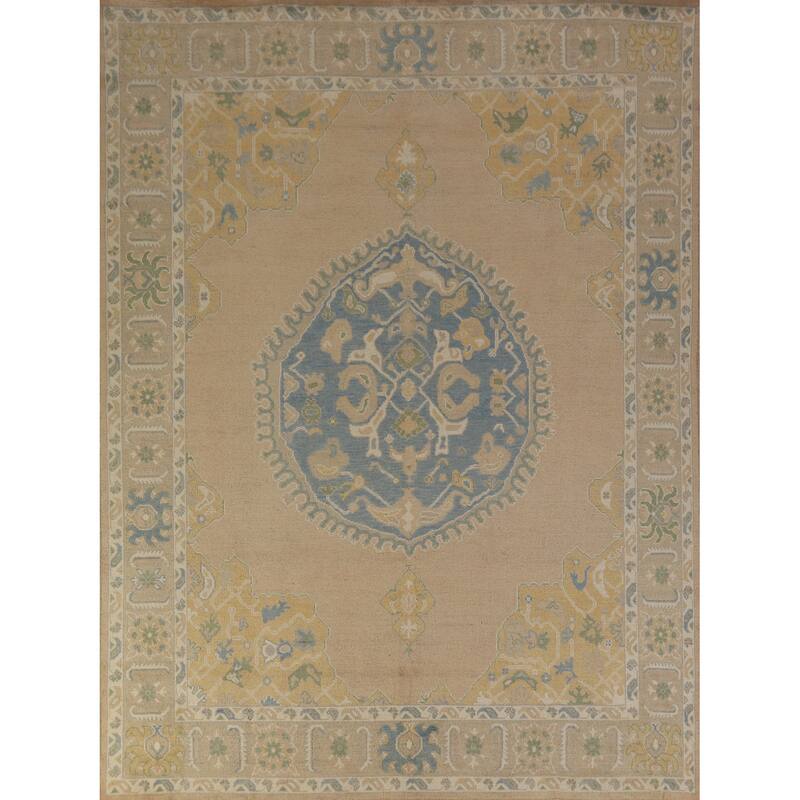 Hand Knotted Oriental 100% Wool Carpet Transitional Medallion Peach Oushak Area Rug - 10' 0'' X 8' 2''