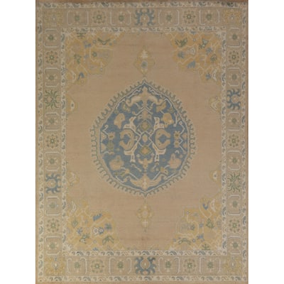 Hand Knotted Oriental 100% Wool Carpet Transitional Medallion Peach Oushak Area Rug - 10' 0'' X 8' 2''