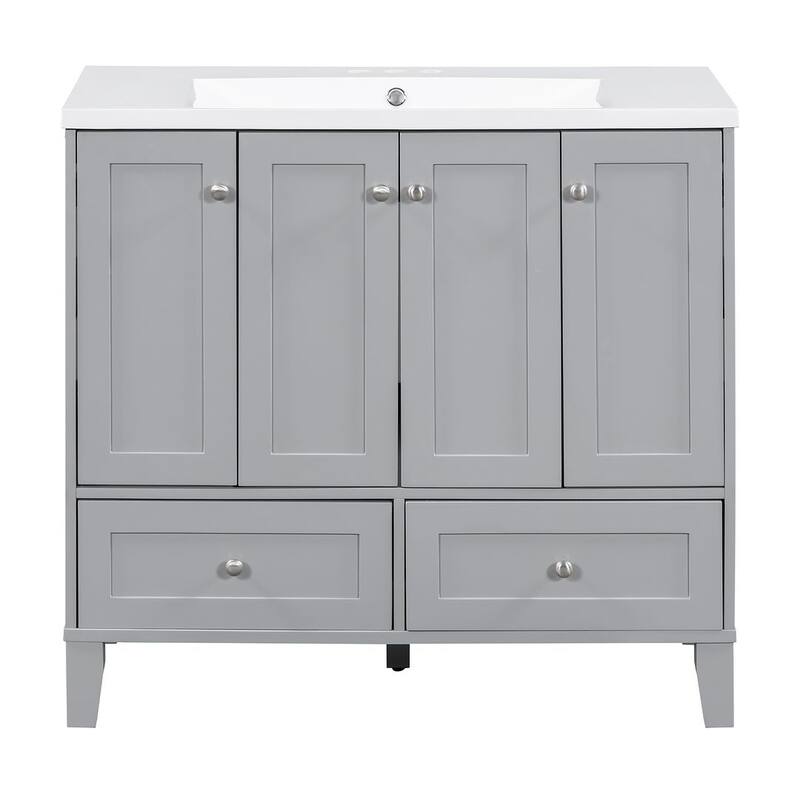 36'' Bathroom Vanity with Sink Set, Solid Wood Frame Bathroom Storage Cabinet, Freestanding Vanity Set