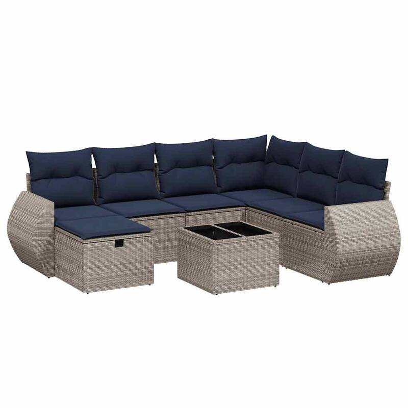 vidaXL Patio Sofa Set with Cushions Outdoor Conversation Furniture Poly Rattan - 24.4" x 24.4" x 27.2"
