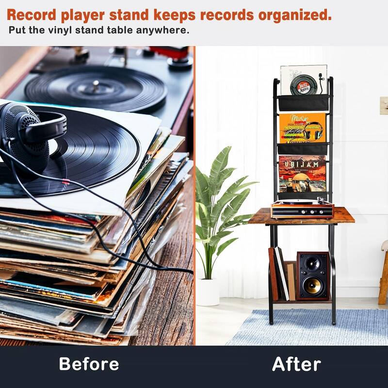 Record Player Stand with Vinyl Storage - 16.9"D x 19.7"W x 55.12"H