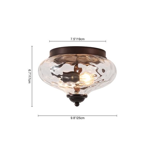 dimension image slide 1 of 4, Modern Farmhouse 2-light Water Pattern Hammered Glass Flush Mount 9in