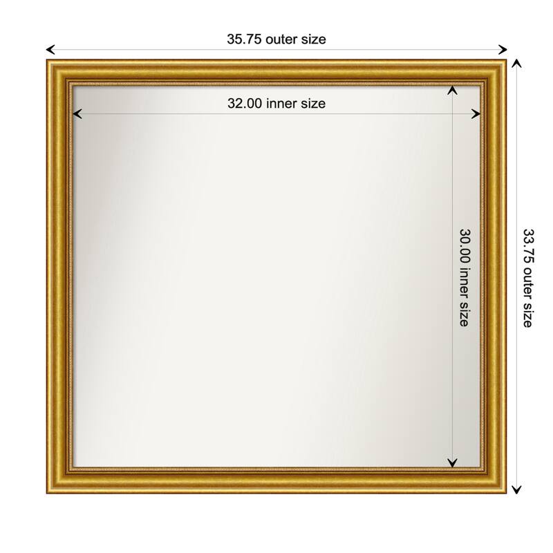 Townhouse Gold Framed Non-Beveled Custom Wall Mirror, Bathroom Vanity Mirror - Outer Size: 35.75 x 33.75