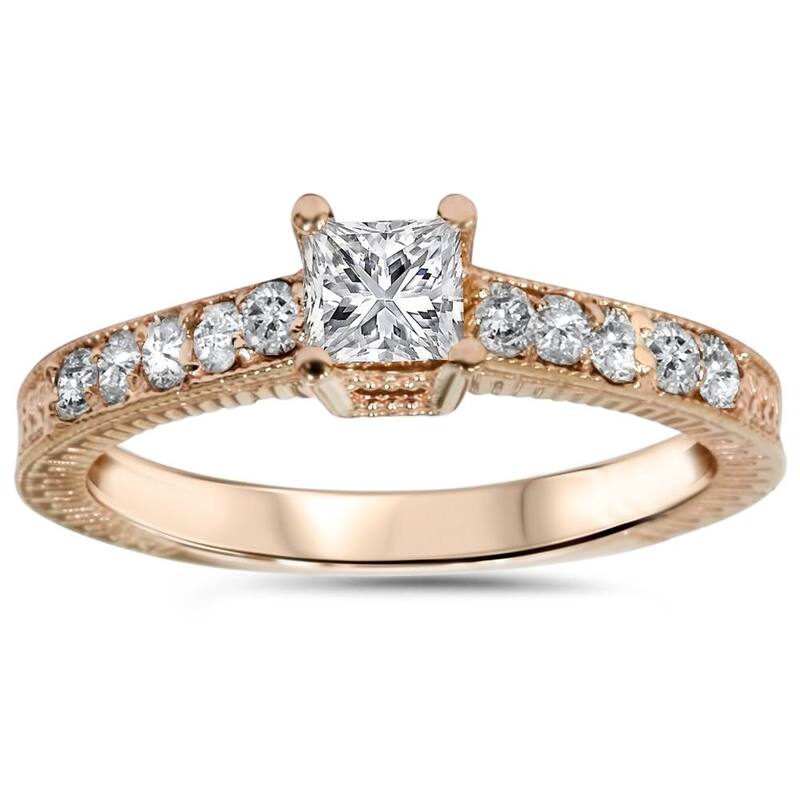 Bliss Diamond 1/2ct Vintage Princess Cut Diamond Engagement Ring Rose Gold