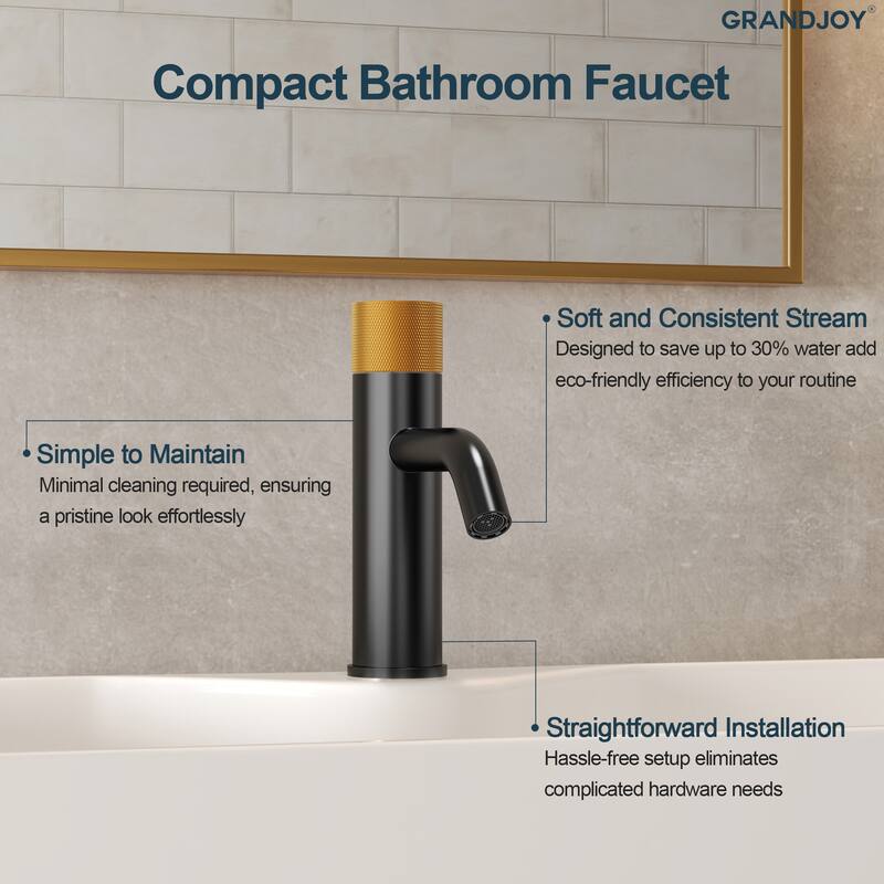 GRANDJOY Low-Arc Single Handle Vessel Sink Faucet with Pop-Up Drain, Compact Bathroom Design
