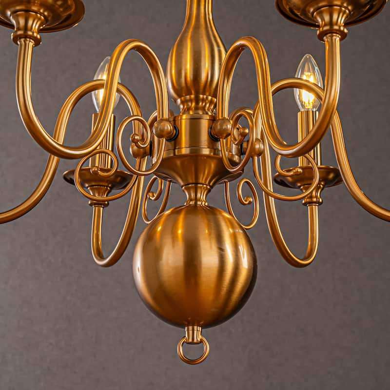CraftHome Dimmable French Country Chandelier in Antique Brass Adjustable Vintage Candle Style Pendant Lighting for Dining Room