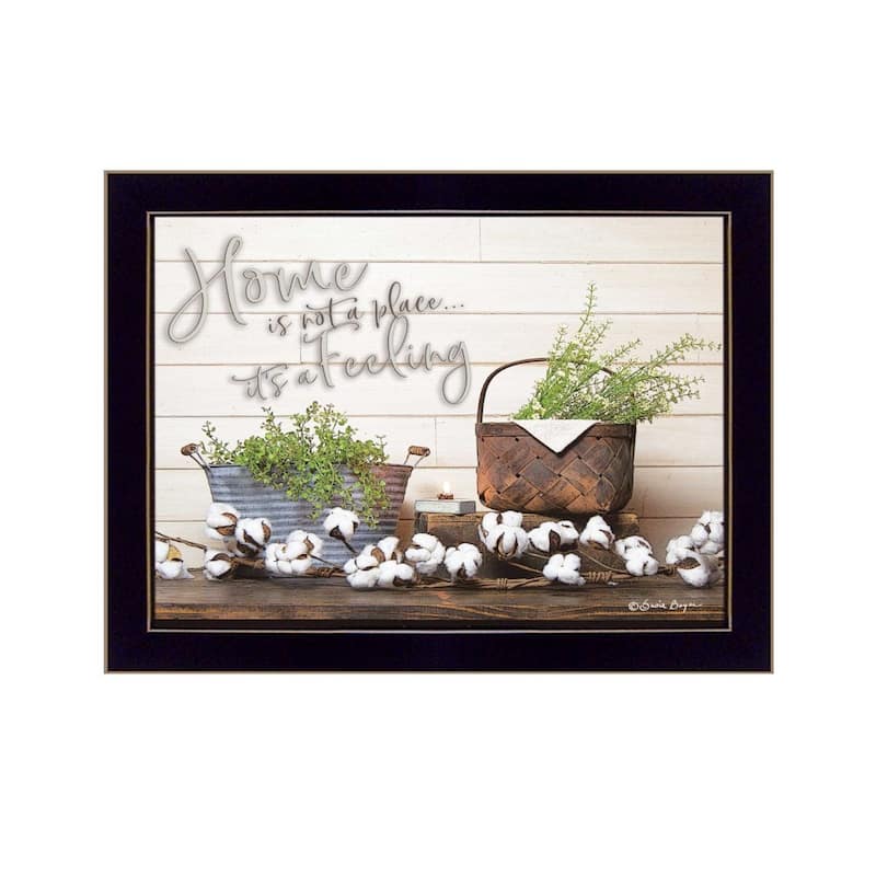 TrendyDecor4U Traditional "Home is not a Place" Framed Print Wall Art by Susan Boyer - Brown, Oranges, Tans - 14 x 18 - Black