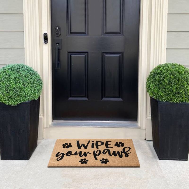 A1HC Natural Coir Flocked Doormat with Heavy Duty Non-Slip PVC Backing Fade Resistant, Pet Friendly Outdoor Welcome Mat
