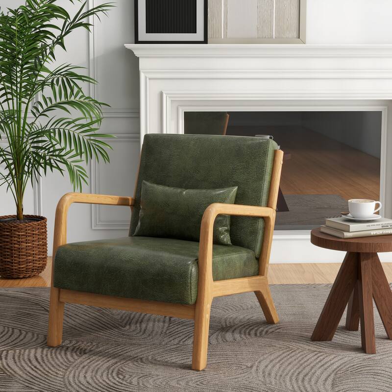 Mid-Century Modern Upholstered Accent Chair with Wood Frame