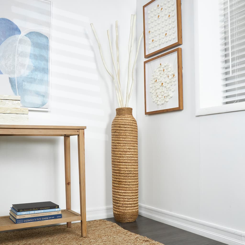 Brown Seagrass Handmade Slim Woven Tall Floor Decorative Vase - 9"W, 40"H