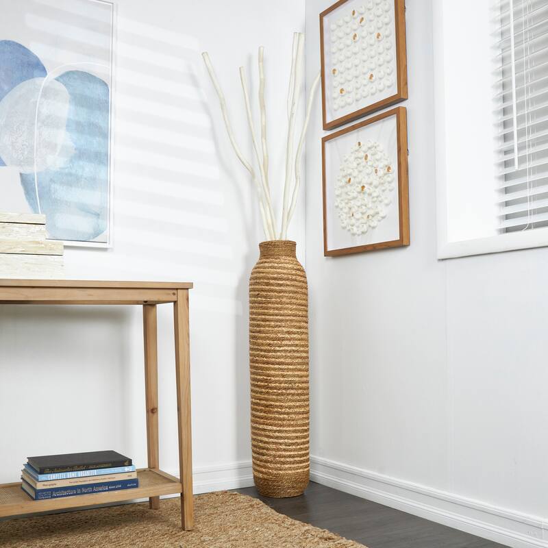 Brown Seagrass Handmade Slim Woven Tall Floor Decorative Vase - 9"W, 40"H - 9"W, 40"H - Brown