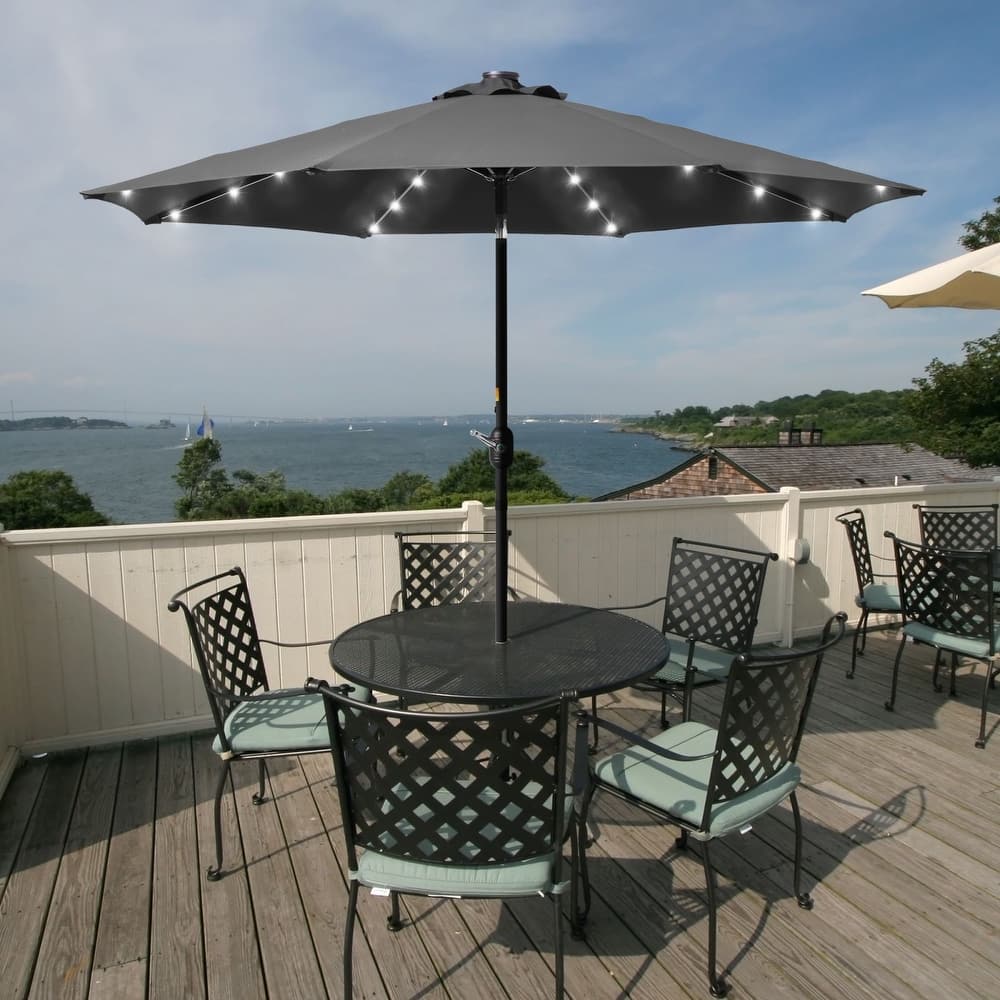 BONOSUKI 9ft Patio Solar Umbrella LED Patio Market Steel Tilt w/Crank