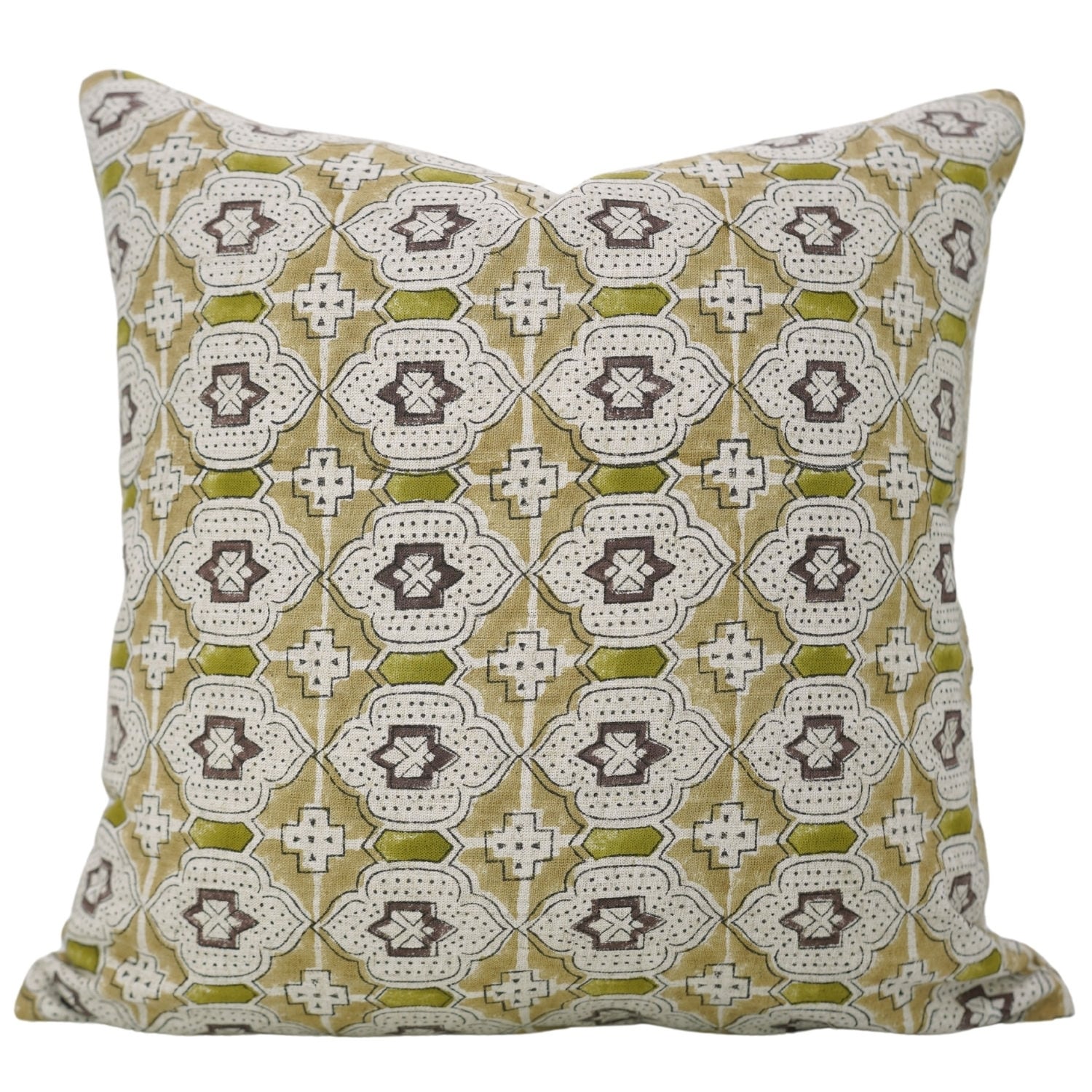 Fabdivine Handmade Linen Pillow Cover Boho Block Print Accent Chair Decor, Jarokha