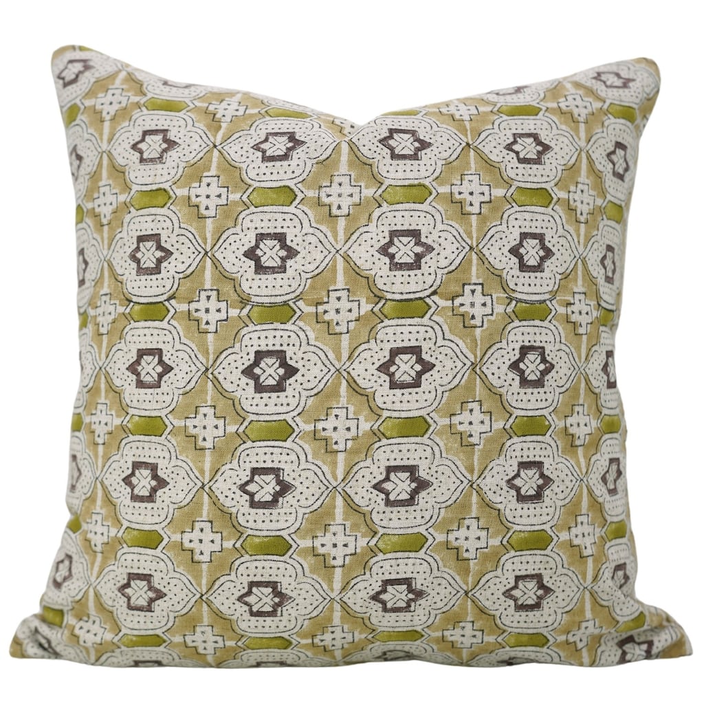 Fabdivine Handmade Linen Pillow Cover Boho Block Print Accent Chair Decor, Jarokha
