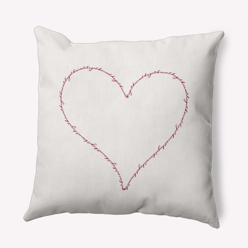 Hugs and Kisses Heart Valentine's Day Decorative Indoor/Outdoor Pillow - 16" x 16" - Magenta