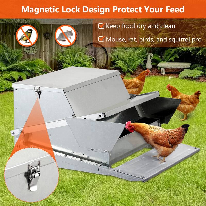 Automatic Chicken Treadle Feeder, 27 LB Galvanized Steel Poultry Feeder